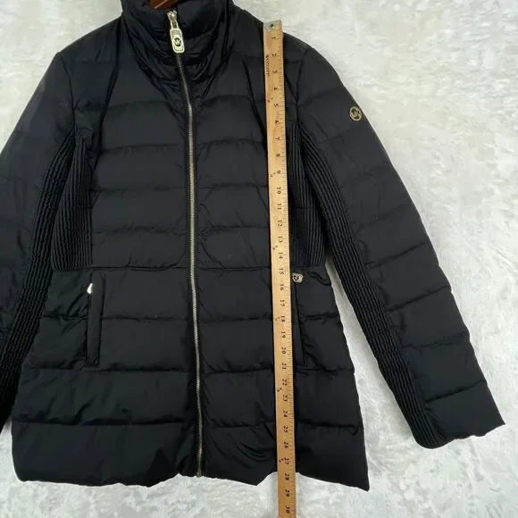 Michael Kors Womens Jacket Small Black Goose Down Quilted Puffer Zip * No Hood - Picture 7 of 13